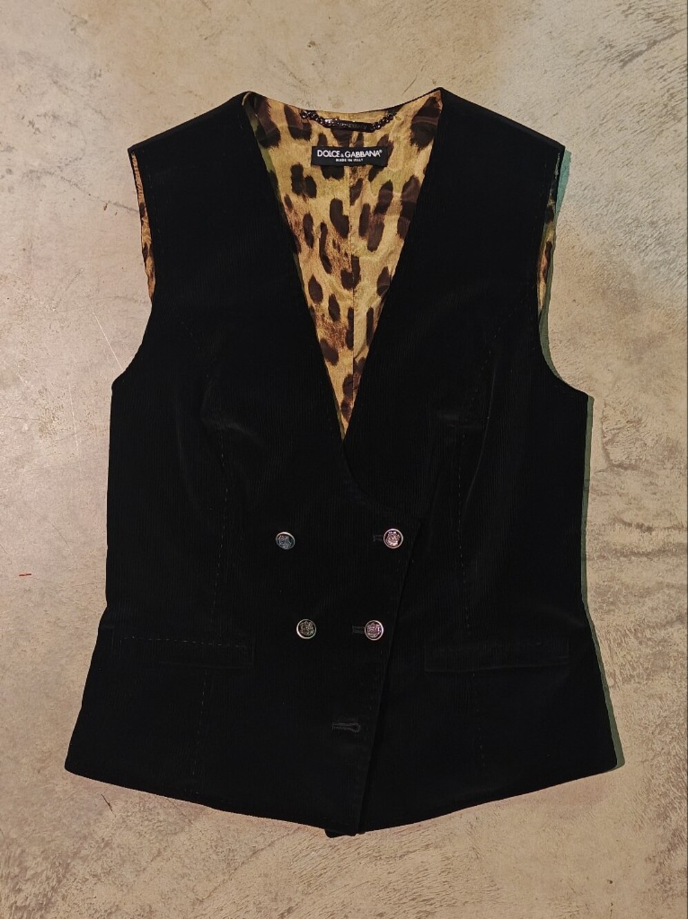 Dolce & Gabbana Vintage Corduroy Leopard Lined Double-Breasted Vest IT 42 / US 6